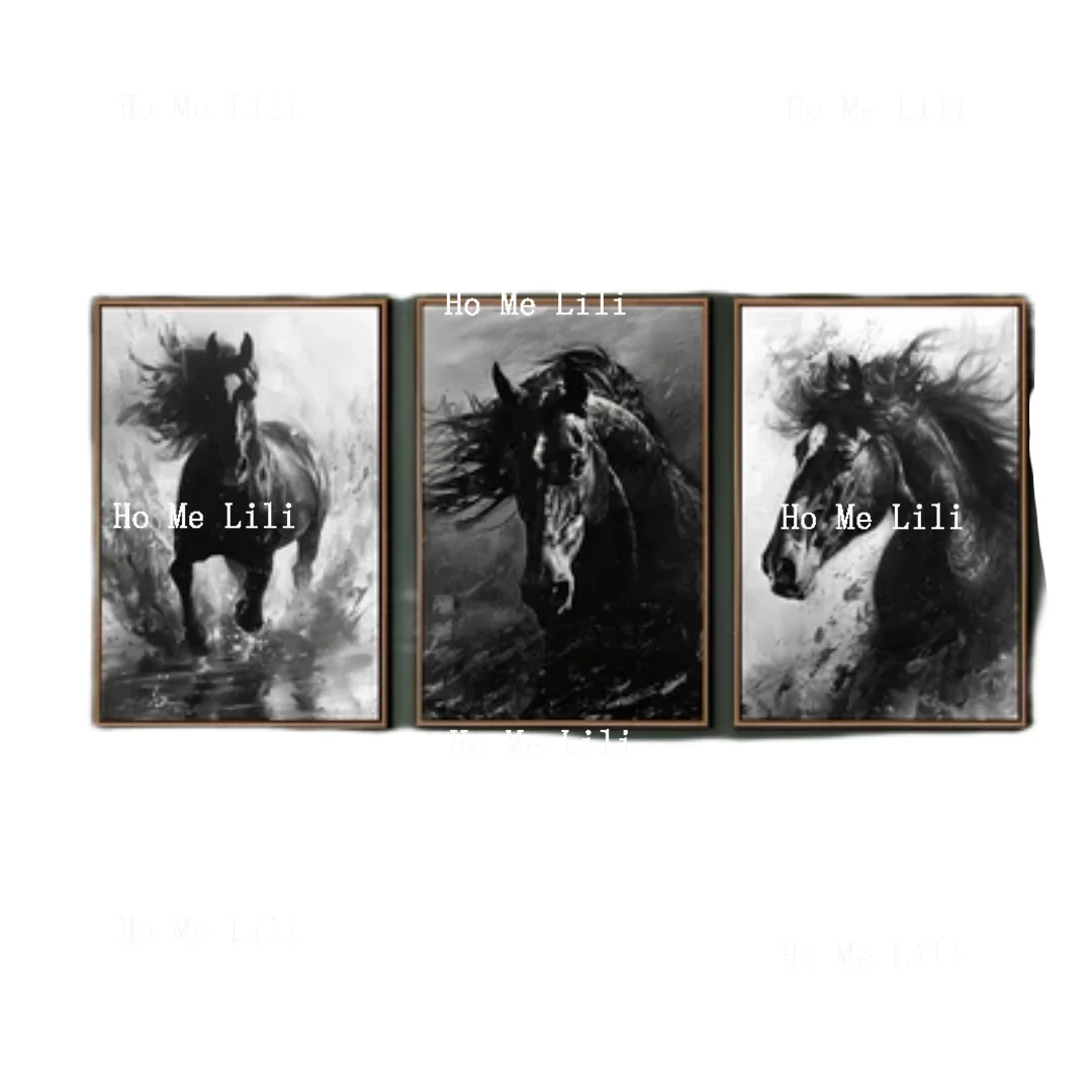 Black Horse Wall Art Abstract Black Horse Set Of Three Wall Decor Animal Canvas Decor Living Room