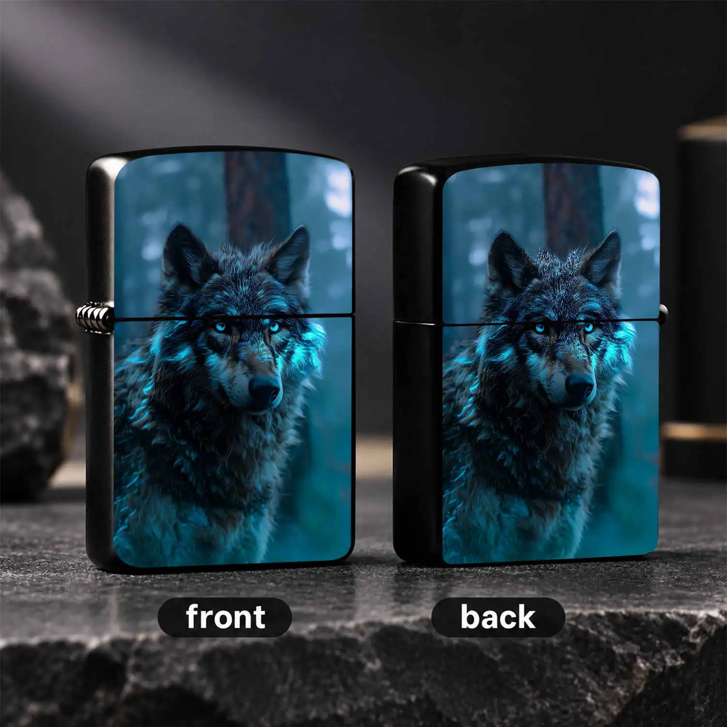 Creative Wolf Pattern Lighter, Cool Glowing Blue-Eyed Wolf Print Accessory, Portable Stylish Lighter For Outdoor Camping Travel Daily Use, Exquisite Unique Wolf Totem Themed Gift For Friends Family, Multi-Scenario Pract A Humorous And Inter