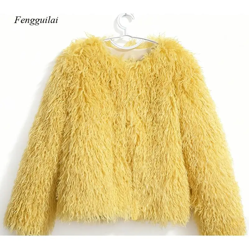 Women's Shaggy Faux Fur Jacket Open Front, Cropped Fit, Fluffy Texture Glamorous Party Style for Fall & Winter