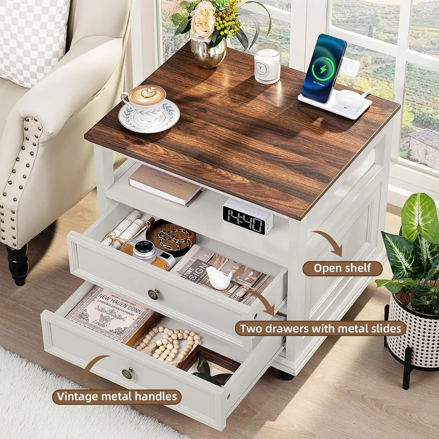 Farmhouse Nightstand with Charging Station, 24