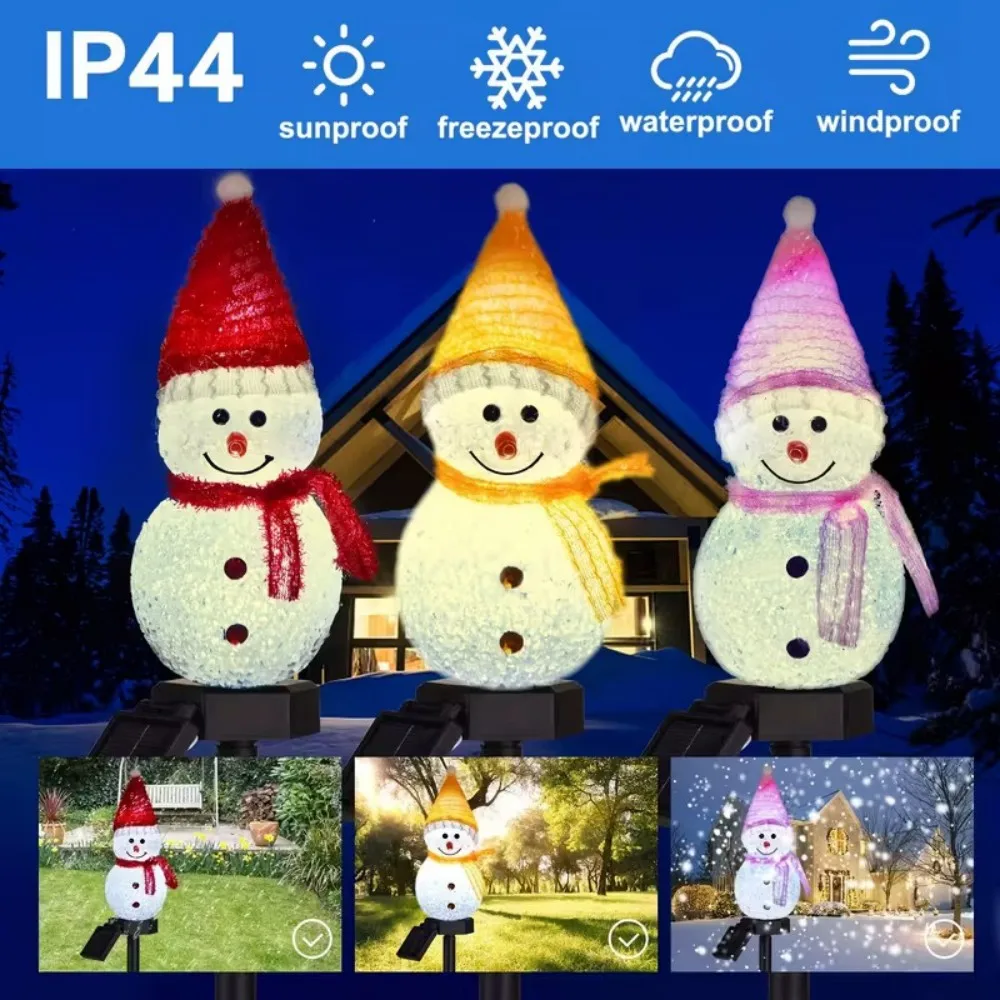Christmas Solar Snowman Outdoor Stake Lights, IP44 Waterproof LED Pathway Lights for Garden Yard Lawn Holiday Decor