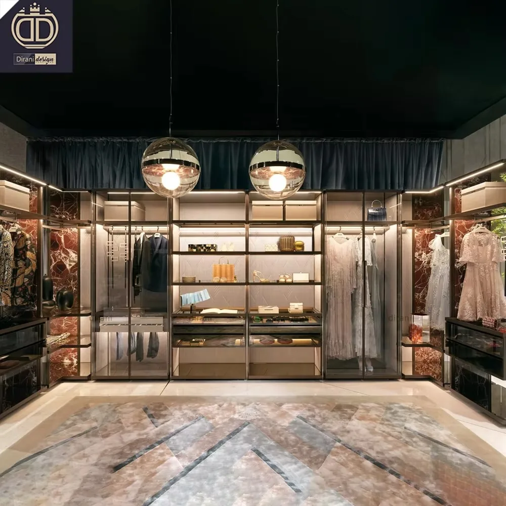 Cloakroom Open Kast Aluminium Glass Walk-in Closet System Bedroom Furniture Modern Modular Luxury Custom Walk in Closet Wardrobe