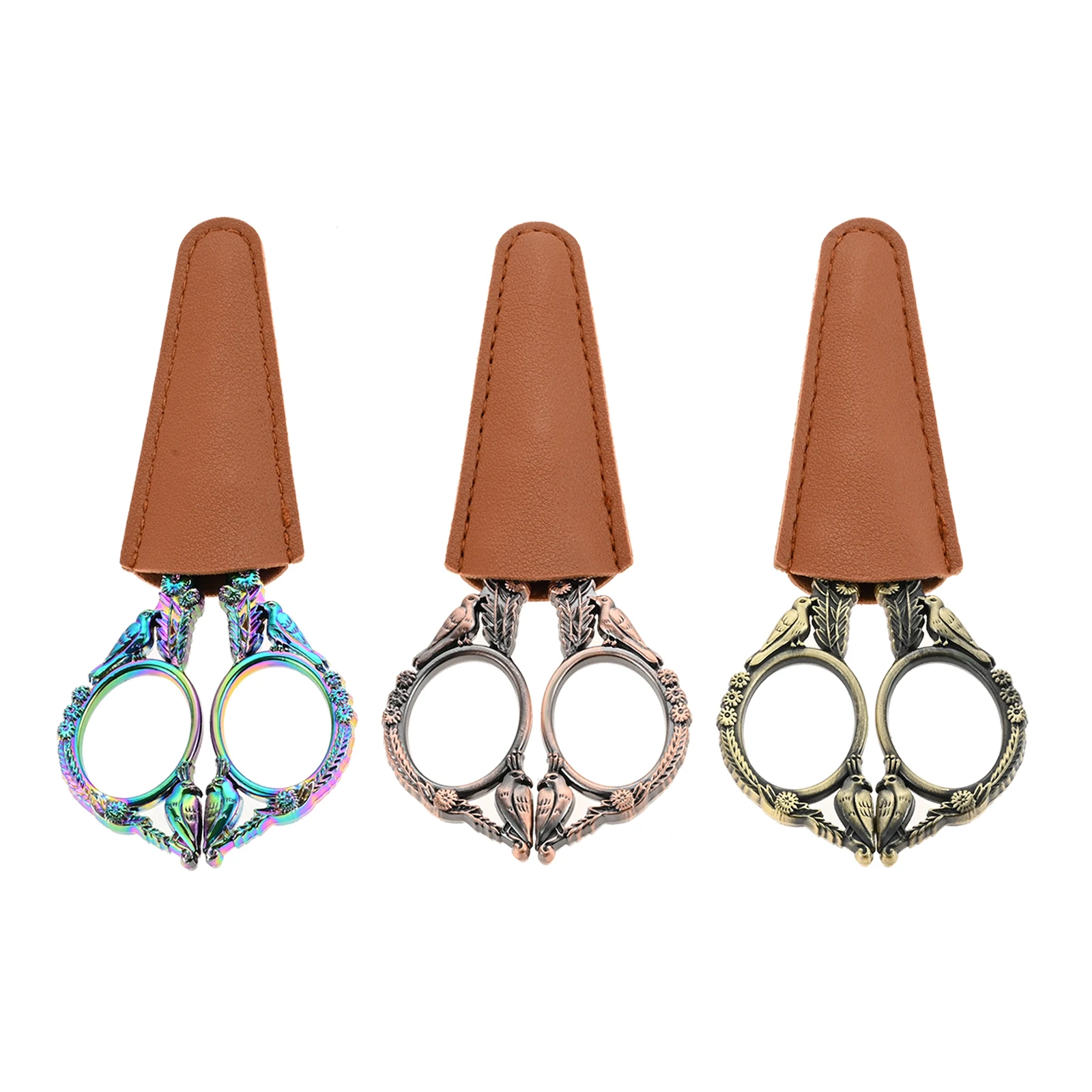 Retro Embroidery Scissors with Leather Sheath Vintage Relief Bird Type 4.6" Sewing Tool DIY Craft Cutting Thread Cloth Stitching - view 3