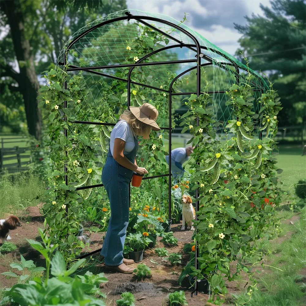 

Garden Trellis Climbing Plants Grow Support Frame with Netting & Ground Spikes