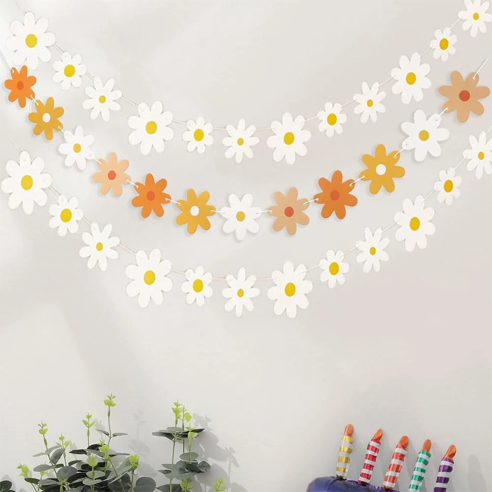 Daisy Flower Paper Banner Girls Birthday Party Daisy Bunting Flag Boho Daisy Party Decor Hanging Garland baby shower Supplies