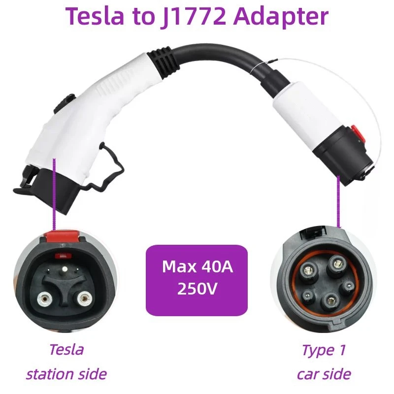 

Tesla to J1772 Adapter, Max 40A & 250V - Compatible with Tesla High Powered Connector, Destination Charger, and Mobile Connector