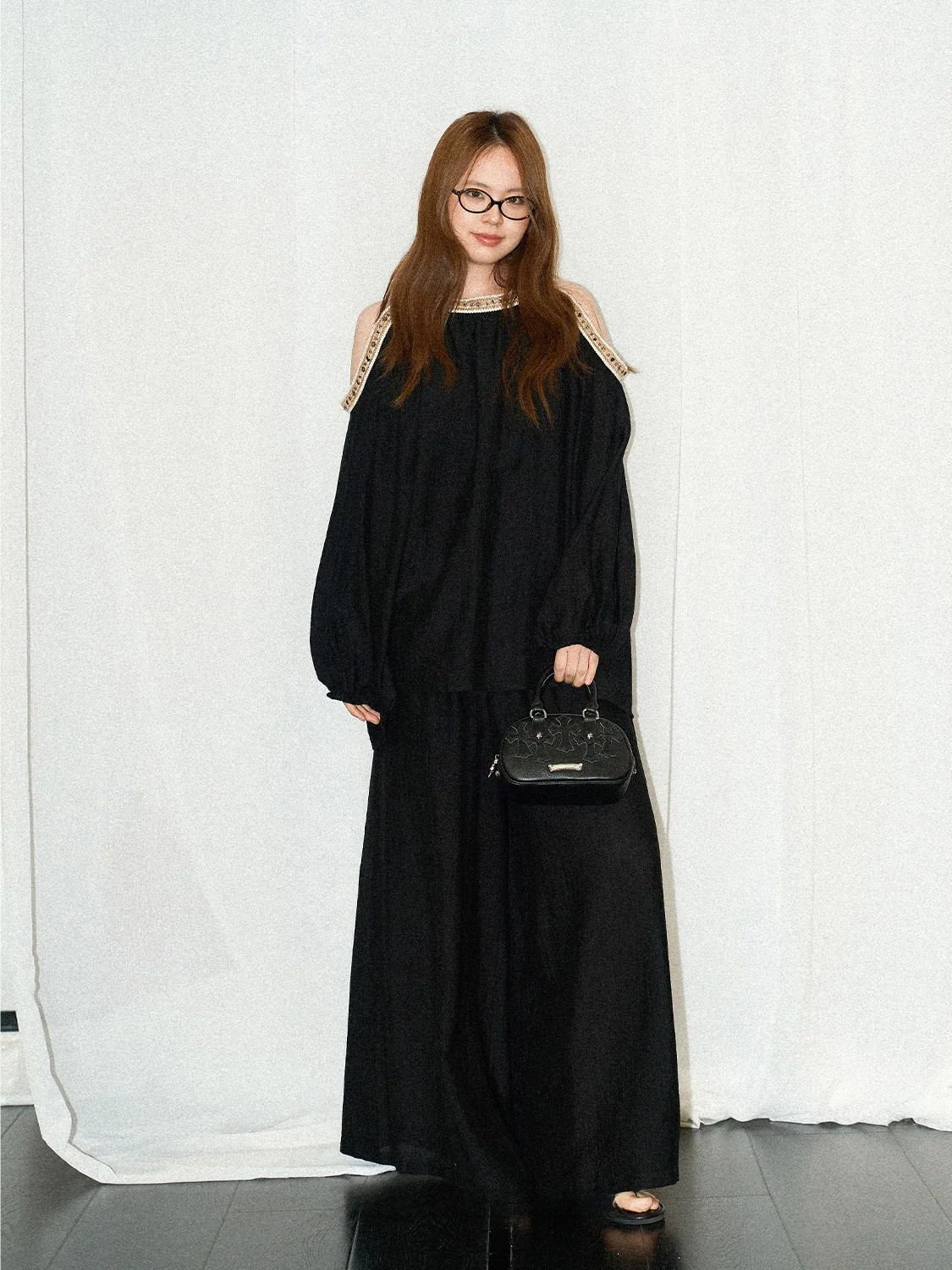 

High Waist Wide Leg Pants oulder Bared Long Sve Beaded Woven Top for Young Women 8-25 Years Old Polyester Fiber