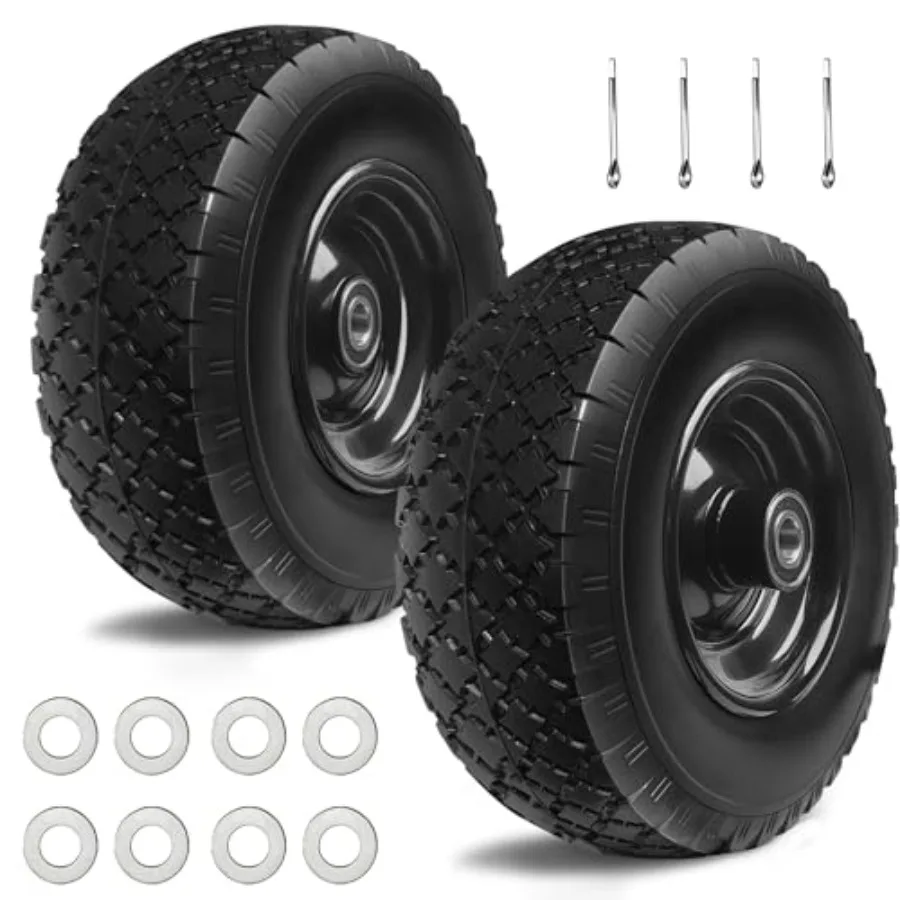 

12'' Flat Free Tires Rubber Replacement Solid Tire 2.1" Offset Hub Wheel Assemblies for Garden Cart Wheelbarrow 3.5" Wide Polyu