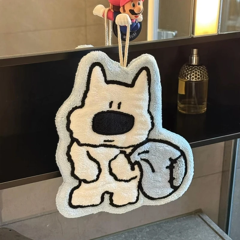 

Cute Little Dog Hand Towel Coral Velvet Kitchen Towels Hanging Absorbent Towel Household Cloth Bathroom Wash Handkerchief