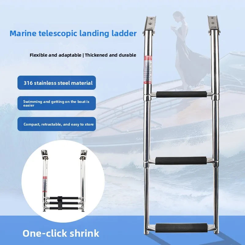Stainless Steel Speedboat Yacht Boat Launcher Deck Ladder Foldable Telescopic Ladder Boarding Ladder Tread