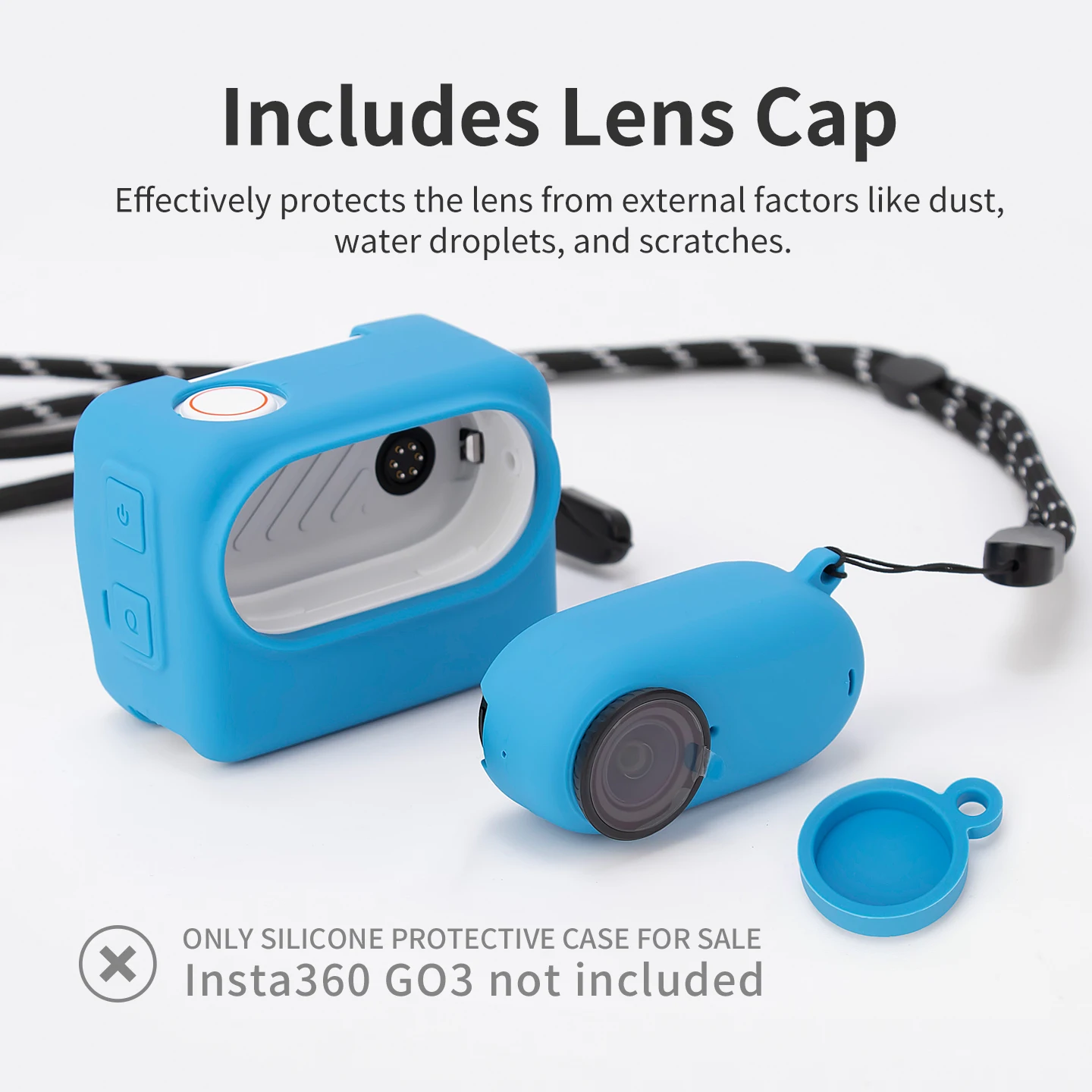Silicone Cover for Insta360 GO 3/3S Soft Flexible Anti-Scratch Protective Case with Lanyard Lens Cap for Insta360 GO3/GO3S