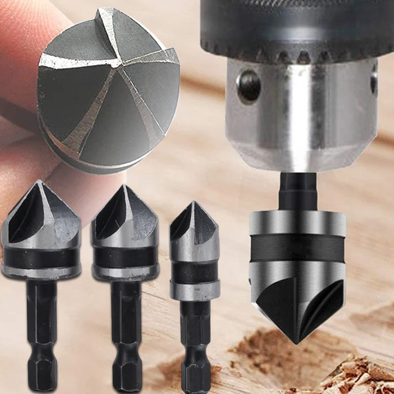 

Набор высокоскоростных стальных сверл для снятия фаски, 5 канавок, 90 градусов, зенковка, фрезы для фаски, сверла с шестигранным хвостовиком, инструменты для открывания отверстий в дереве