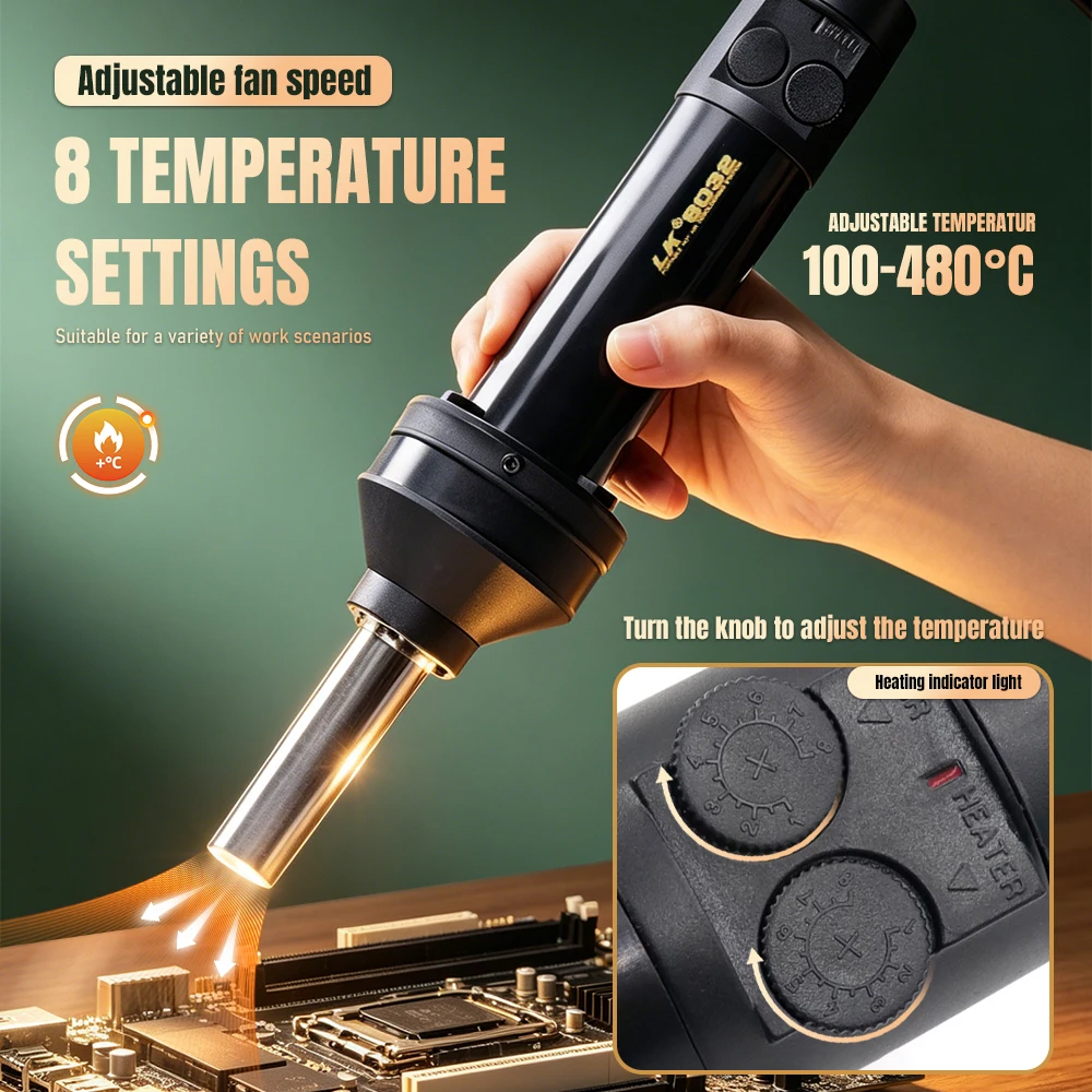 Digital Hot Air Gun Portable Adjustable Temperature Heat Gun SMD Rework Soldering Station for Phone PCB Repair 100-480℃
