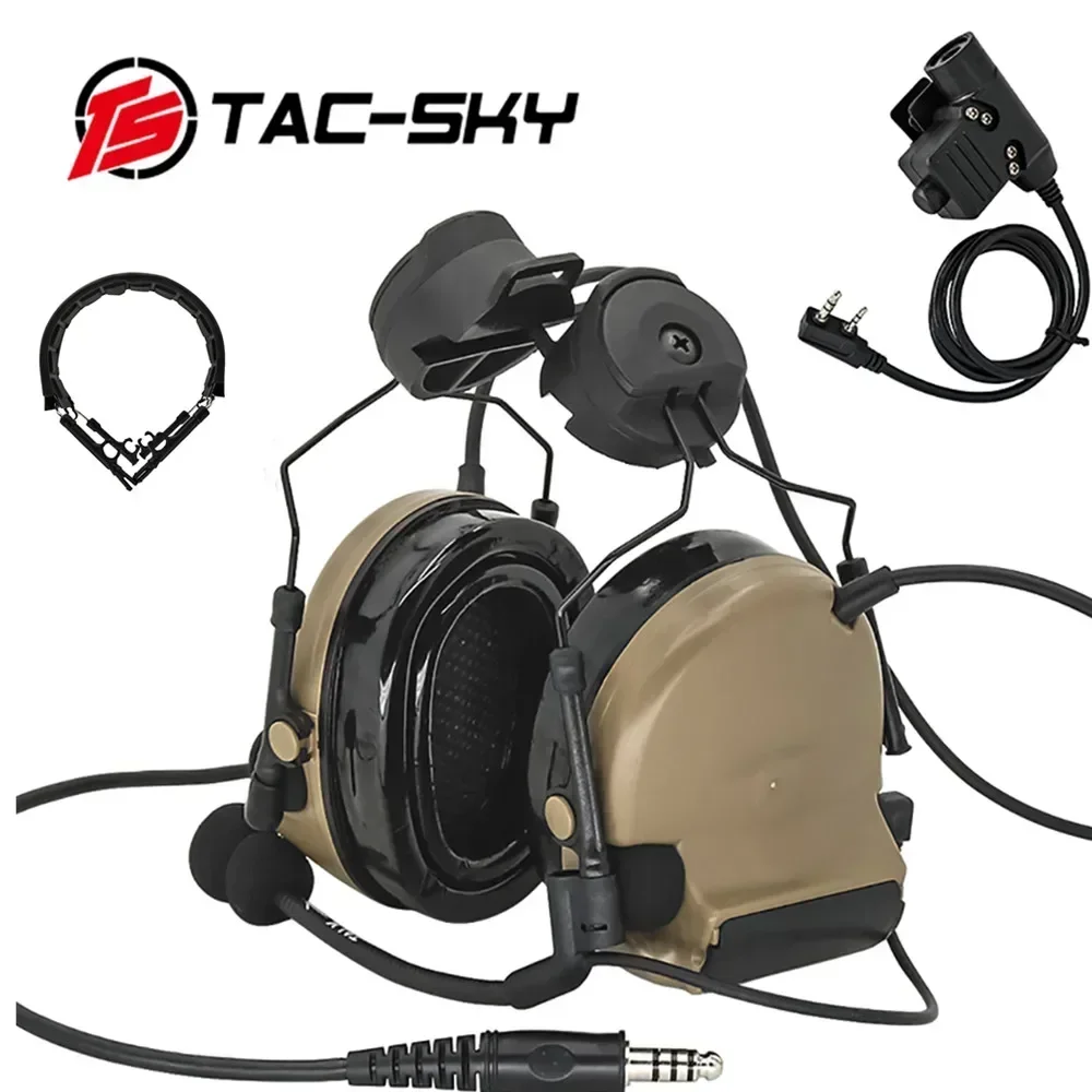 NONE TAC-SKY Taktisches Headset TSCII Gehörschutz Schießen Elektronische Ohrenschützer Mit ARC-Schienenhalterung und 94ptt für Baofeng 3