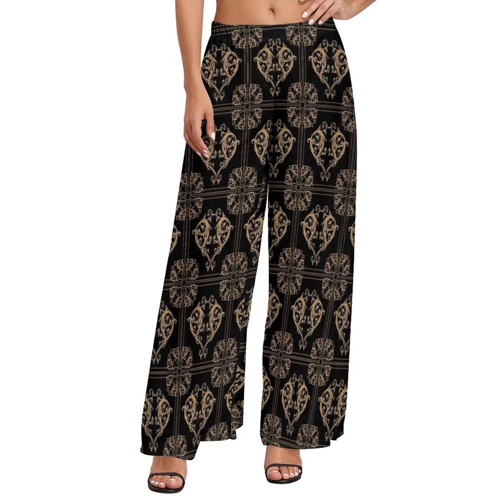 

Baroque Motif Pants Retro Print Classic Wide Pants Woman Oversized Harajuku Pattern Straight Trousers