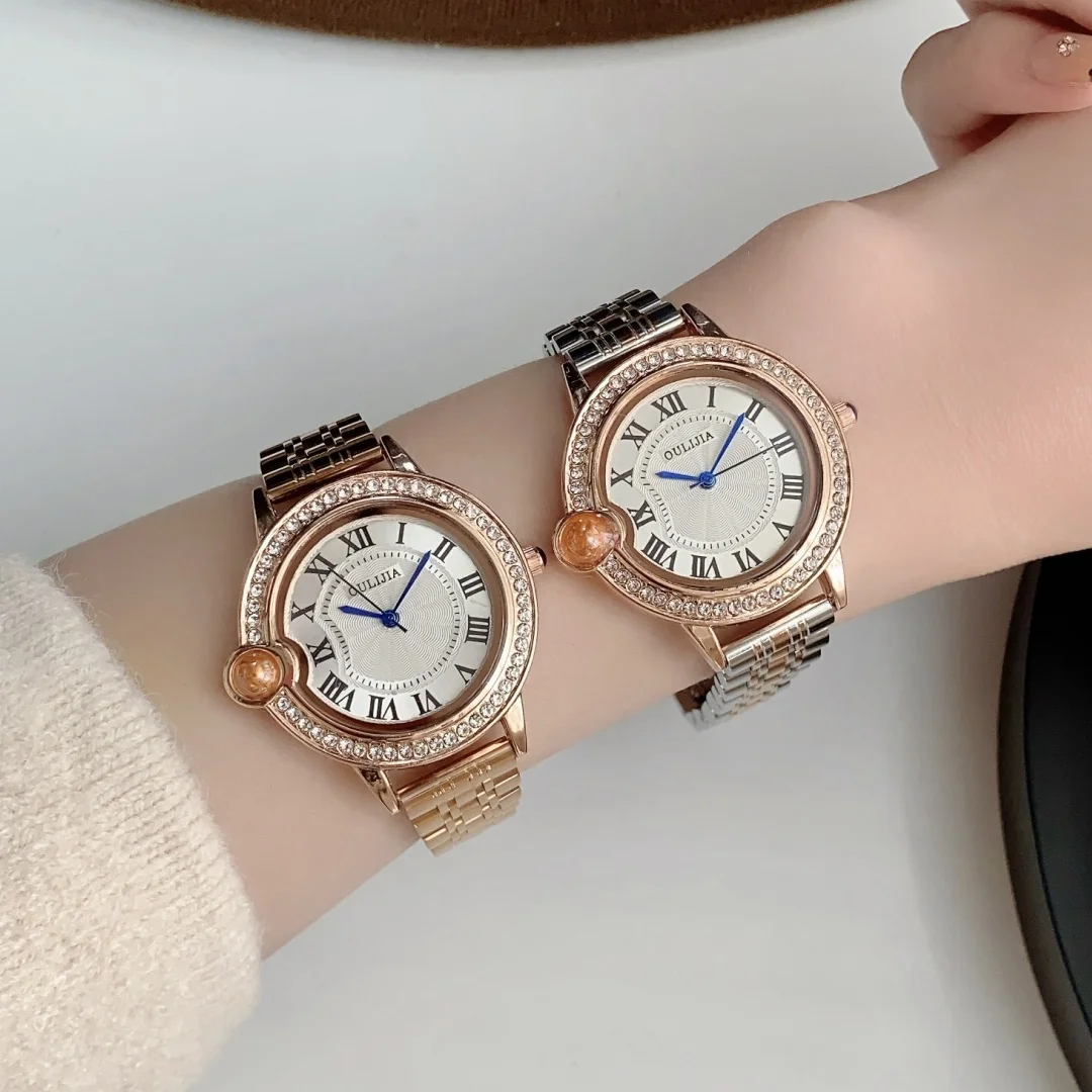Relojes de marca de lujo para Mujer, Reloj de pulsera de oro rosa, Reloj con esfera romana, relojes de cuarzo de acero inoxidable para Mujer, Reloj para Mujer