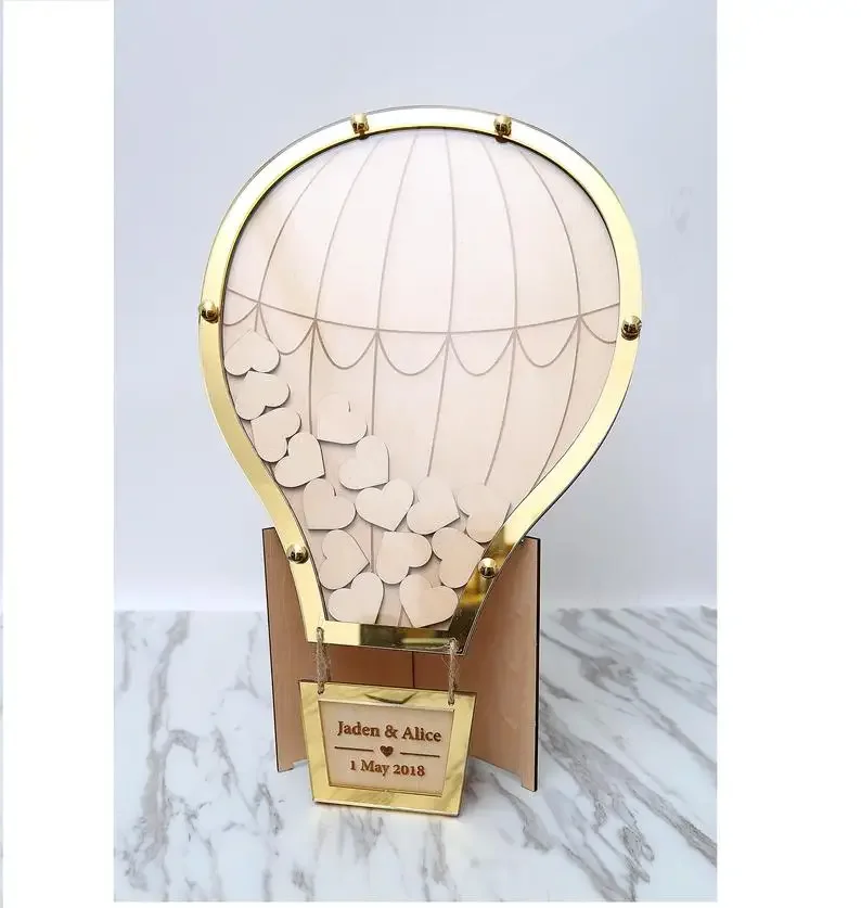 

Rustic Wooden Wedding hot air balloon Guest Book, Drop Box, balloon Guest Book Alternative, Air Balloon Guest Book.