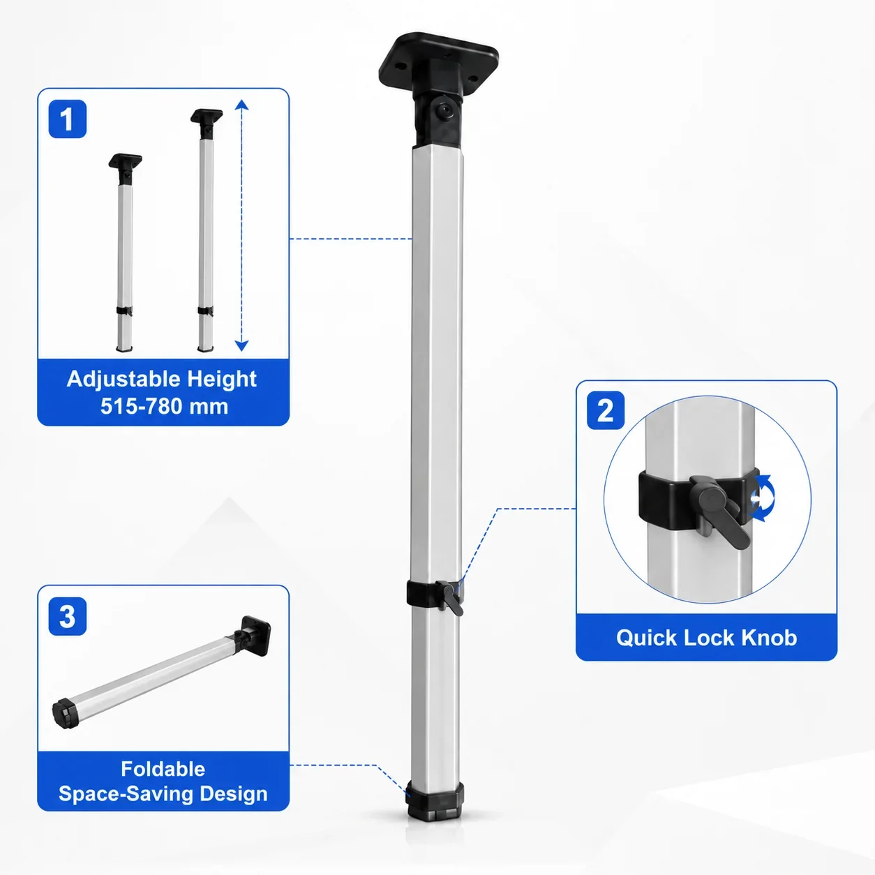 Adjustable Folding RV Table Leg Aluminum Alloy Detachable Pedestal Support for Camper Outdoor Table Board Mounting Accessories