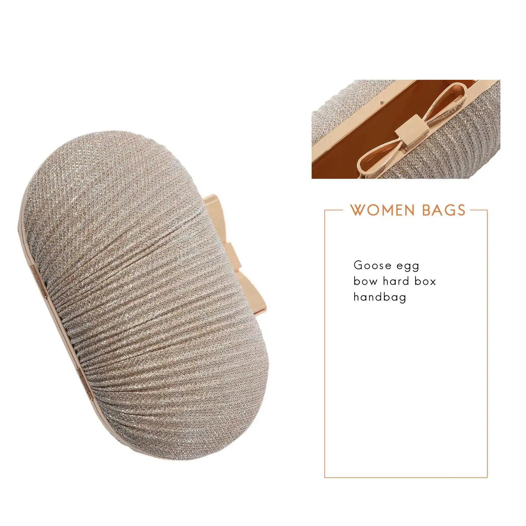 ABQR Pochette da sera dorata Borse da donna Borse da sposa lucide Pochette da sposa con fiocco in metallo Borsa a tracolla a catena