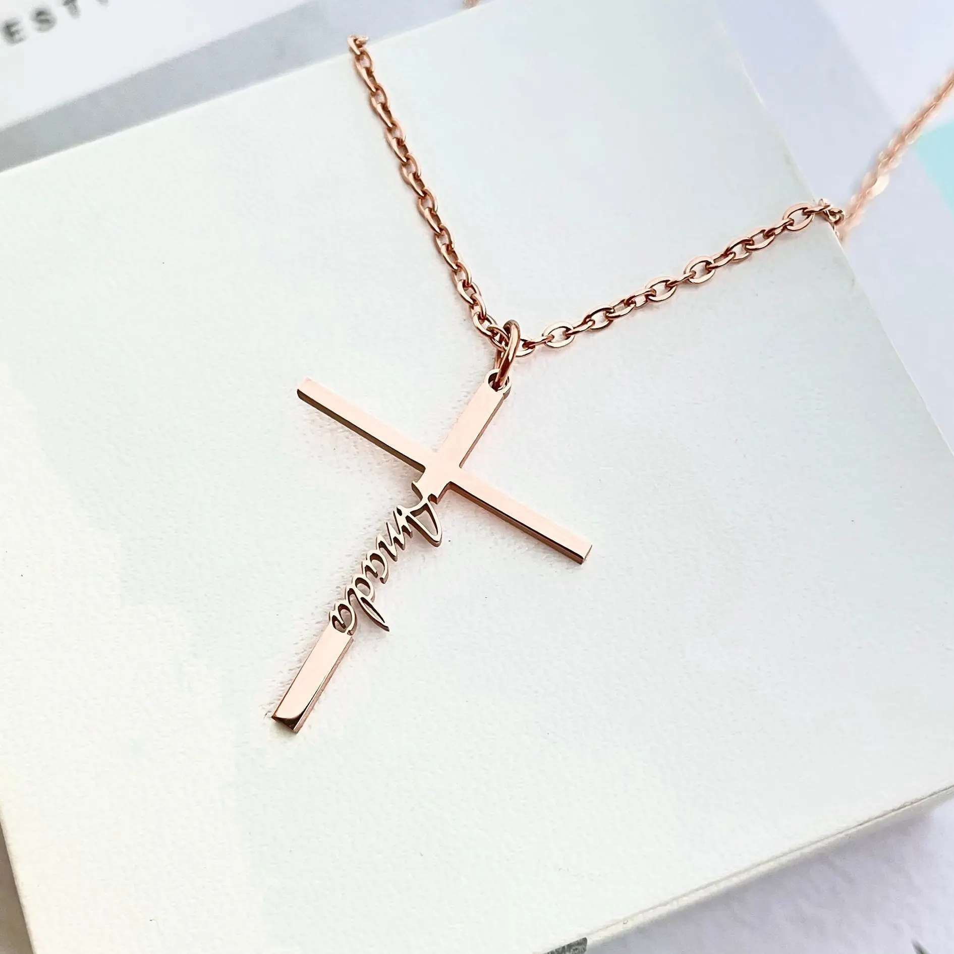 

Custom Name Necklace Cross Customized Chains Stainless Steel Pendant Jewelry For Women Personalized Birthday Gift Accessories