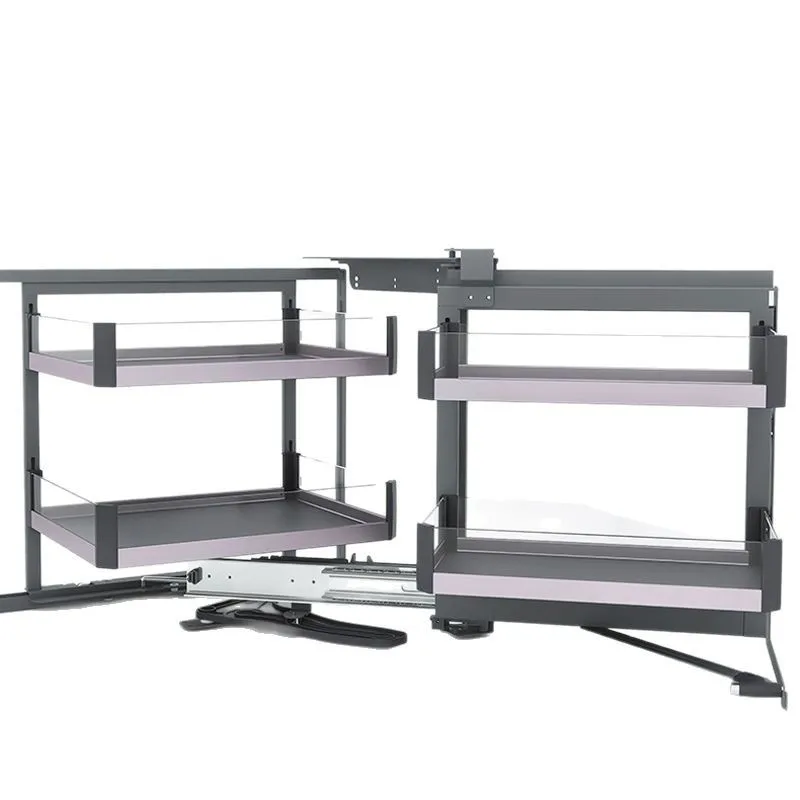 Kitchen cabinets rotate and pull out corners, little monsters corner, flying saucers pull baskets to store dishes, pots and pans