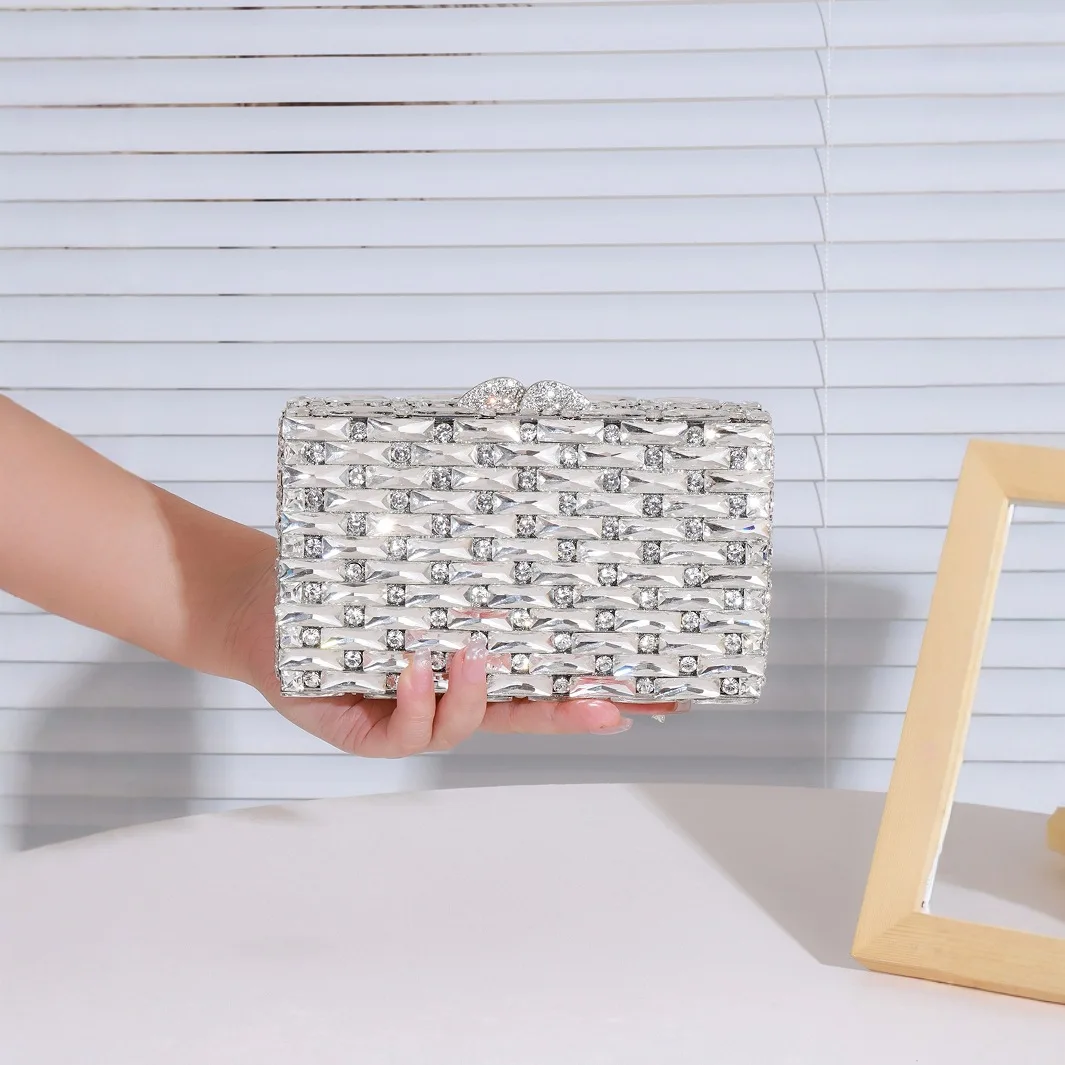 

Crystal Full Of Diamonds Hollow Rhinestones Dinner Chain Shoulder Evening Bag Chain Alloy Clutch Fashionable Sling Crossbody Bag