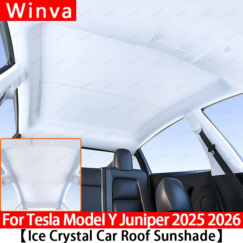For Tesla Model Y Juniper2025-26 Ice Silk Sunroof Sunshade Clip-On Heat Insulation UV Protection Cover Roof Skylight Accessories