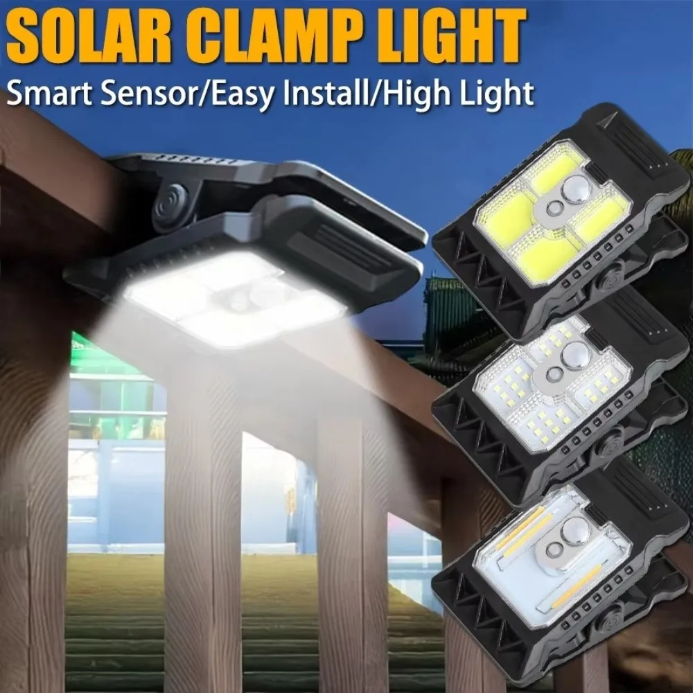 Mini Solar Clip Light 3 Modes Waterproof Motion Sensor Lamp Clip Mount High Bright LED Solar Light Outdoor Lighting