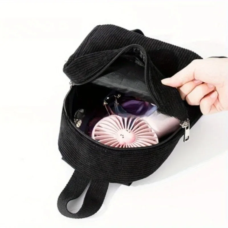 Custom Embroidered Name Corduroy Backpack Solid Multi-Color Simple Casual Lightweight Bag Perfect Daily Commute Travel Essentia