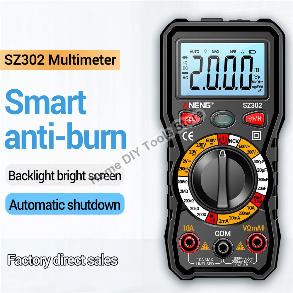 

SZ301 SZ302 Digital Multimeter Professional Multimetro Auto Voltmeter AC DC 220V Resistance Voltage Capacitor Diode NCV Tester