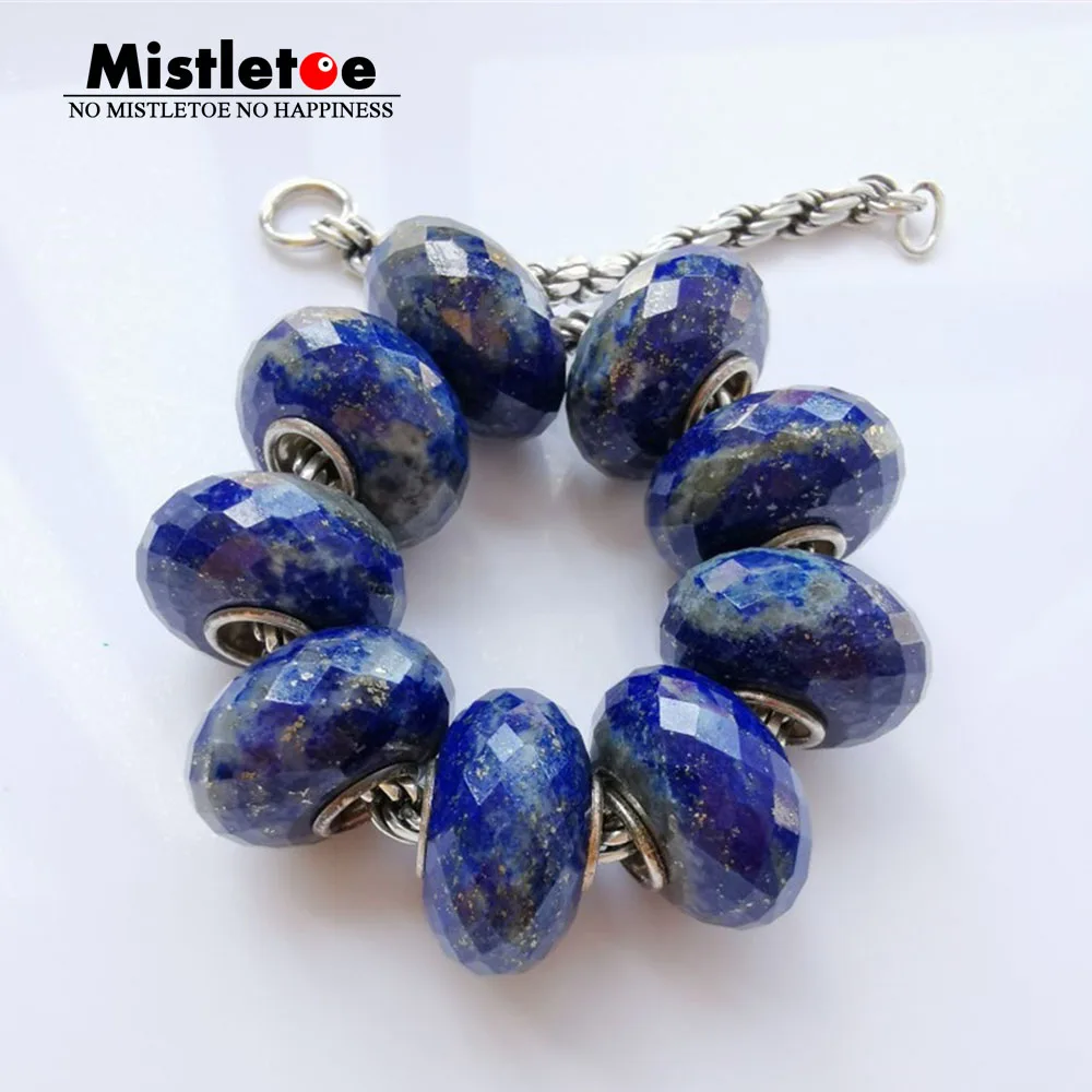 Mistletoe Genuine 925 Sterling Silver Faceted Natural Lapis lazuli Stone Charm Bead Jewelry