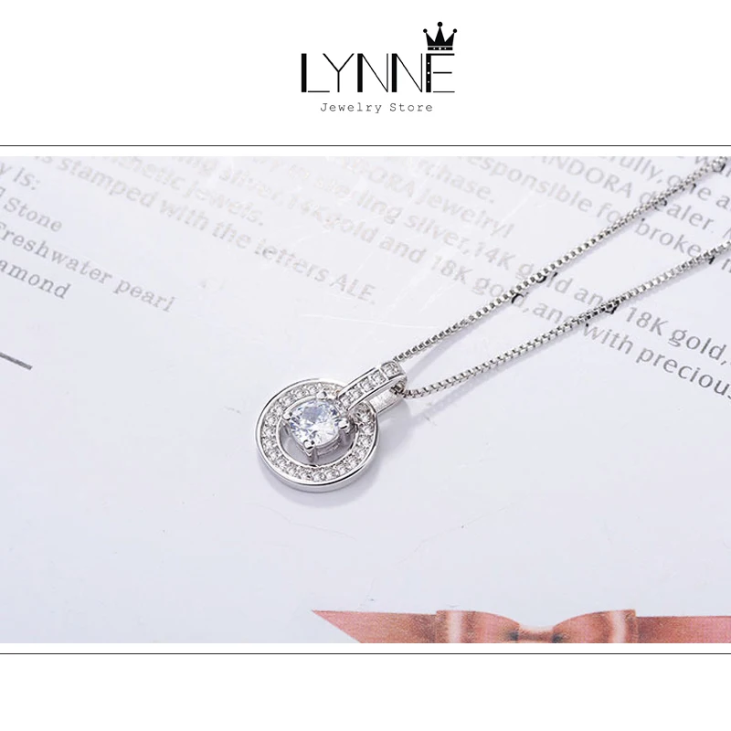 New Fashion 925 Sterling Silver Round AAA Zircon Pendant Necklaces Women Jewelry Gift Dance Rhinestone CZ Charm Clavicle Chain