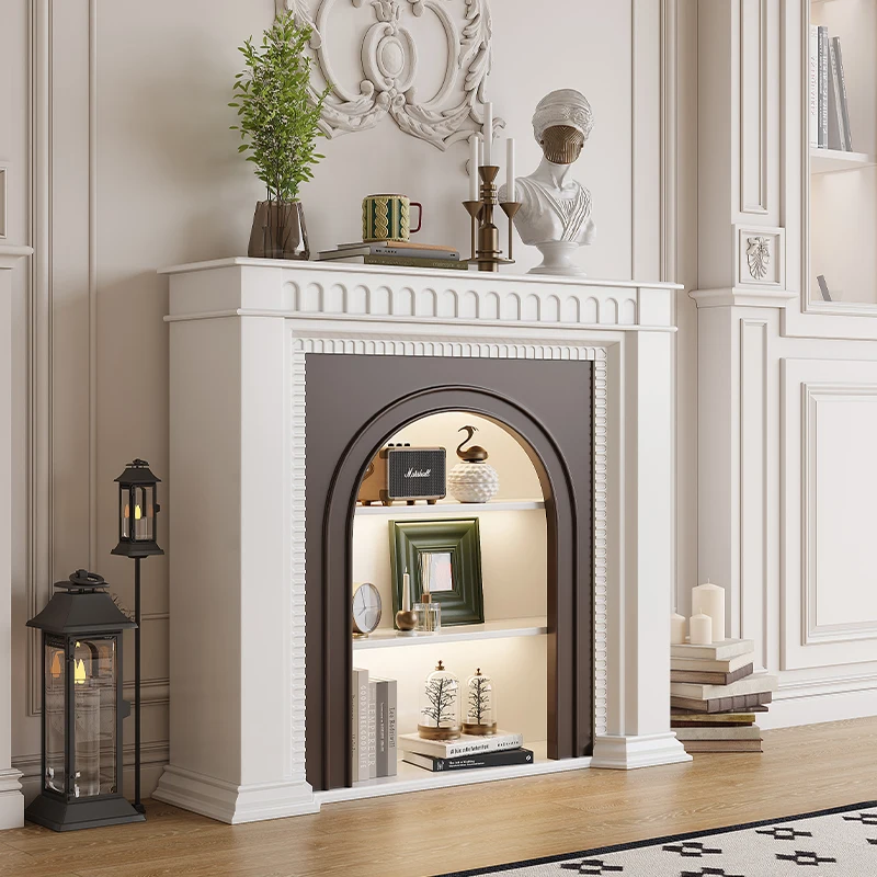 

French cream style all solid wood fireplace decorative cabinet American retro living room fireplace side cabinet entry fireplace