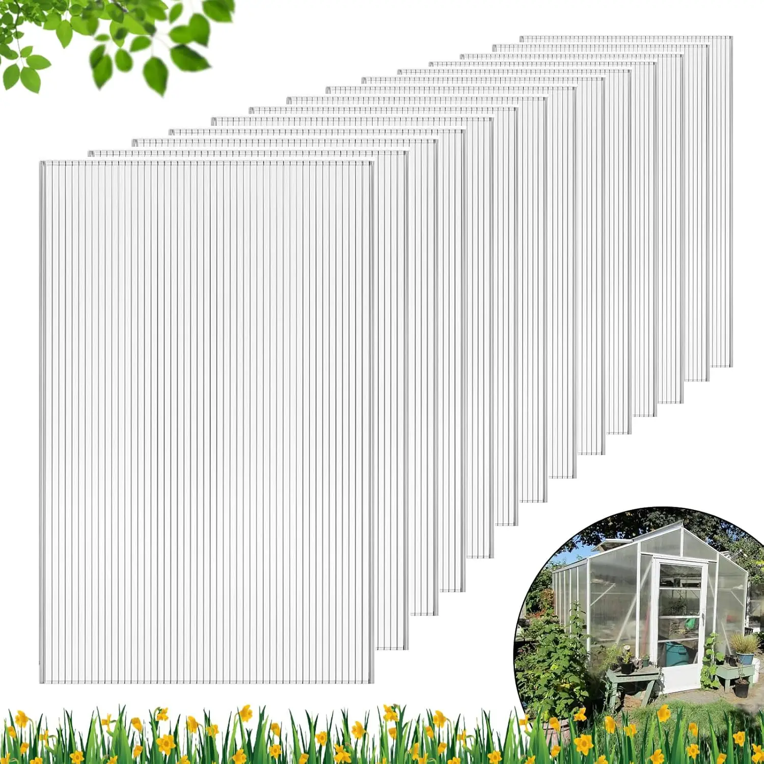 Dgsl 14 Pcs Polycarbonate Greenhouse Panels, 4' X 2' X 0.24'' Twin-Wall Polycarbonate Panels, Polycarbonate Sheet For All