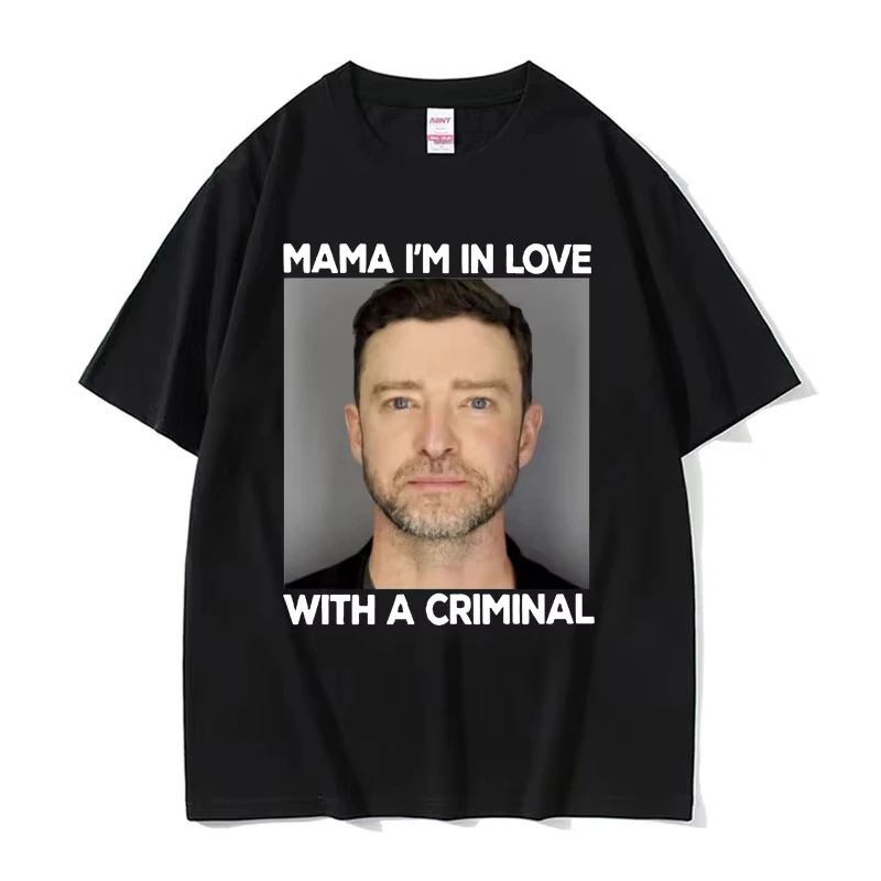 

Funny Justin Timberlake Mugshot T Shirt I'm in Love with A Criminal Meme T Shirts Women Fashion Casual Cotton T-shirt Streetwear