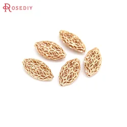 6PCS 18K Gold Color Brass Oval Spacer Beads Bracelet Beads High Quality Diy Jewelry Making Supplies Accessories for Women