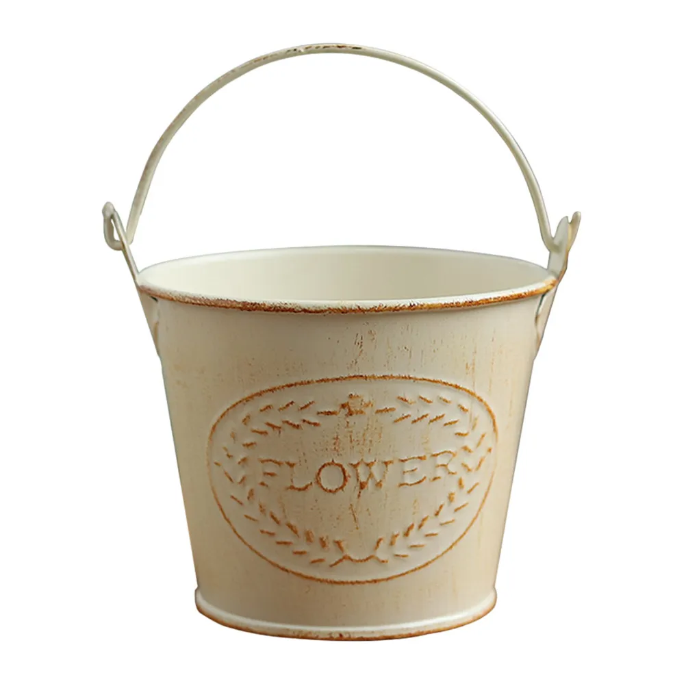 Handcrafted Iron Flower Pot Vintage Gold Finish Small Bucket for Plants Flowers Home Office Wedding Decor