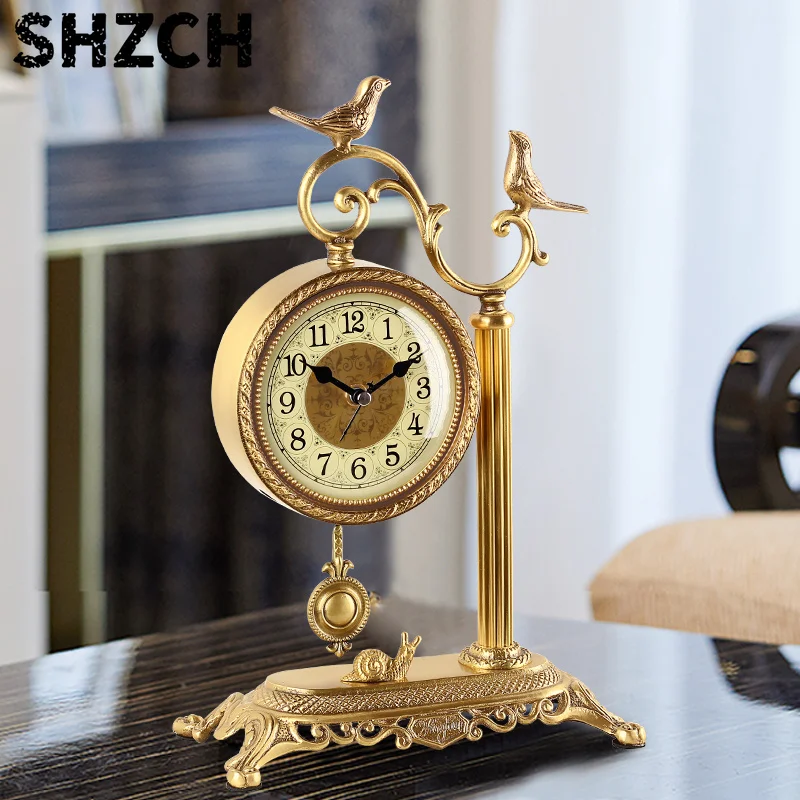 Vintage Brass Mantel Clock - European Table Clock for Living Room, Grand Home Decor & Villa Foyer, Retro Bronze Timepiece