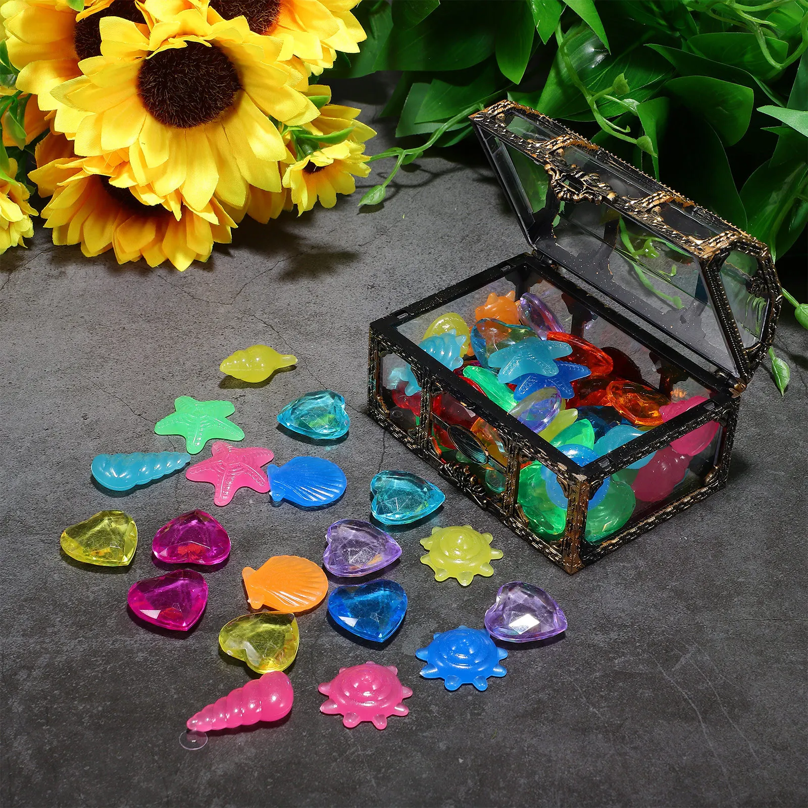

1Set Diving Gems Pool Party Favors Pirate Treasure Chest Plastic Diamonds Glowing Colorful Gems Stones Diving Jewels