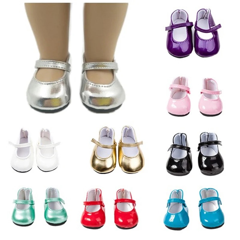 

18 inch Girls dolls Shoes round toe PU Princess dress shoes American newborn shoe Baby toys fit 43 cm baby dolls