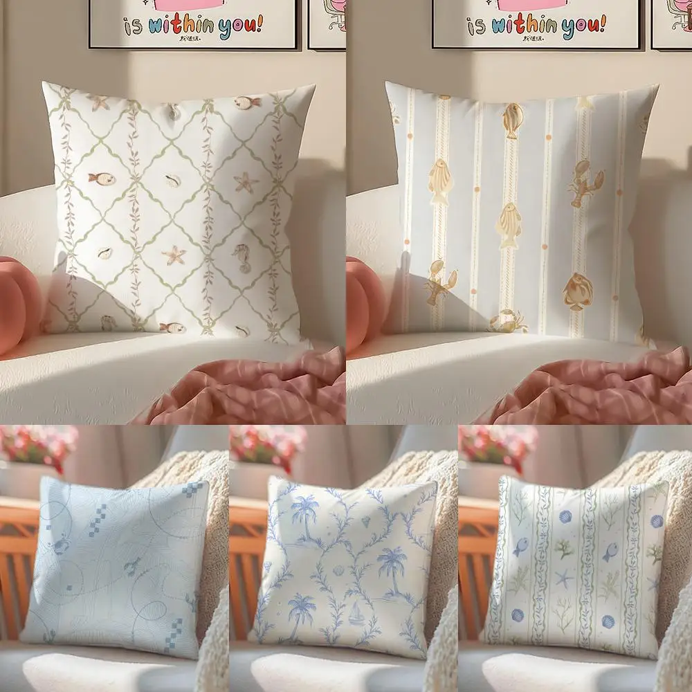 Marine vacation elements Cushion Cover Linen Cushion Cover Soft Decorative Case for Sofa Home Decor