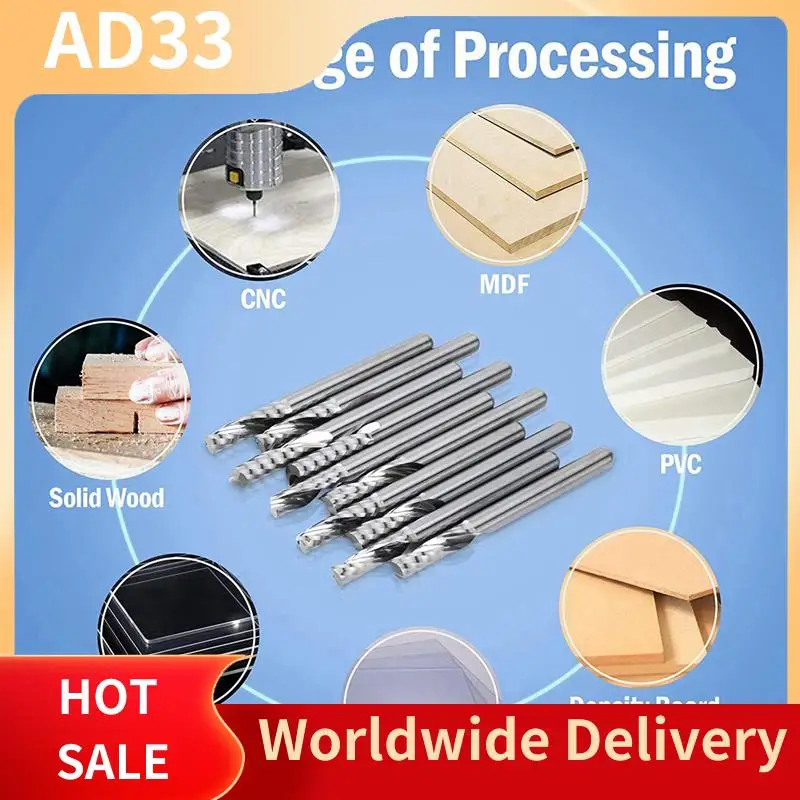 

Top Deals 10PCS 3.175Mm Shank Dia. Double Edged Bit With 10 Pack CNC Router Bits 1/8Inch Shank Spiral Upcut Router Bit