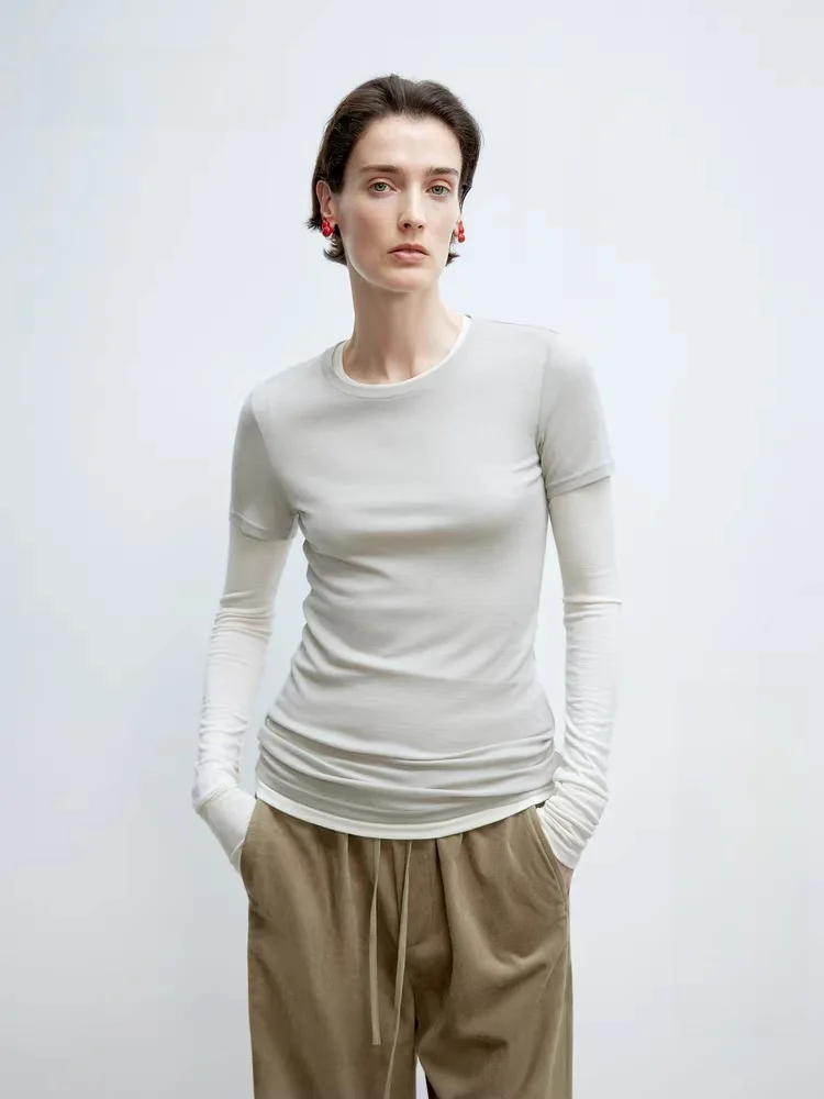 

Модный вязаный шерстяной топ для женщин, комплект из двух предметов, весна 2025, повседневный, с длинным рукавом, круглый вырез, стандартный крой