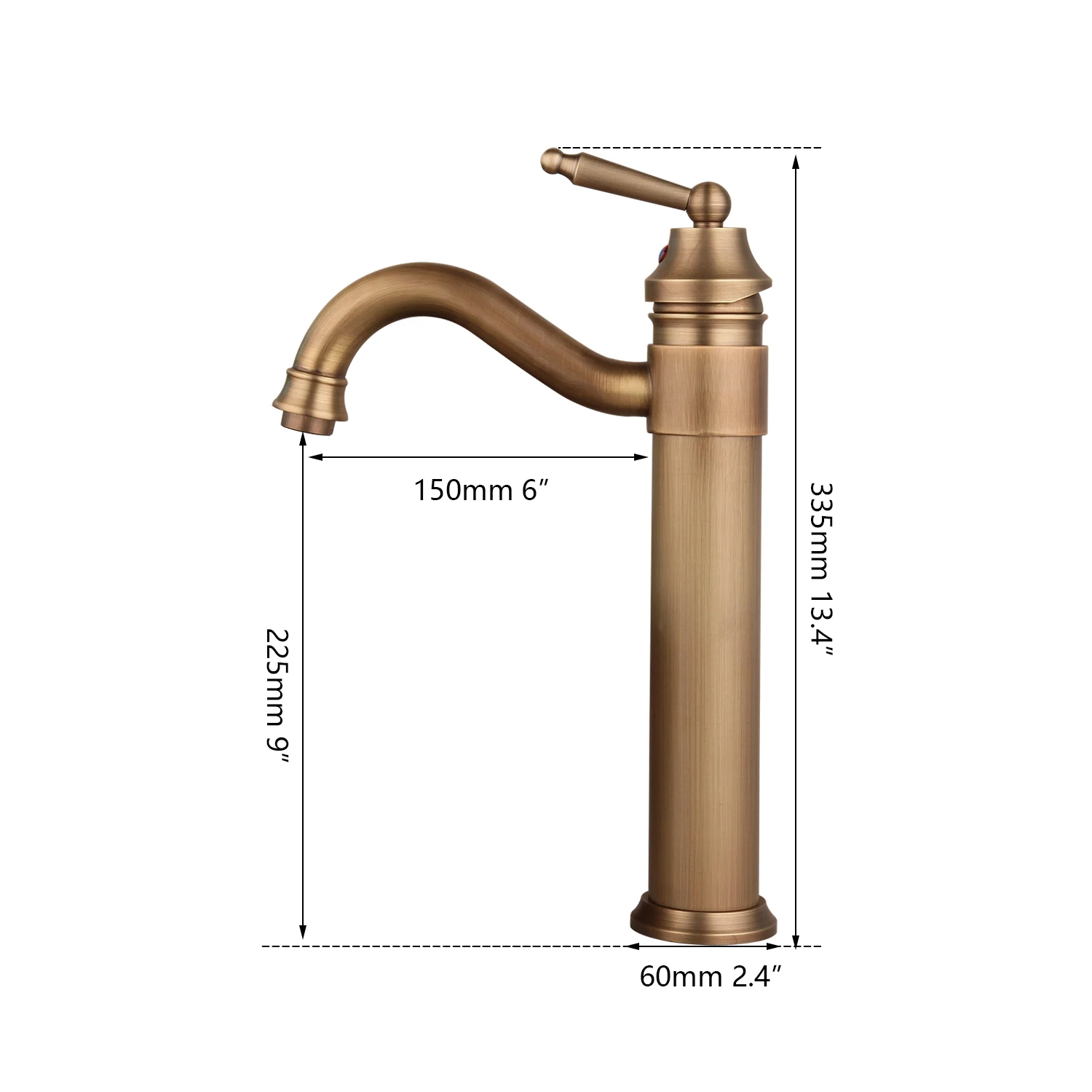 Rotating Antique Brass Basin Faucet Deck Mounted Single Handle Bathroom Crane Long Spout Lavatory Sink Hot Cold Mixer Tap