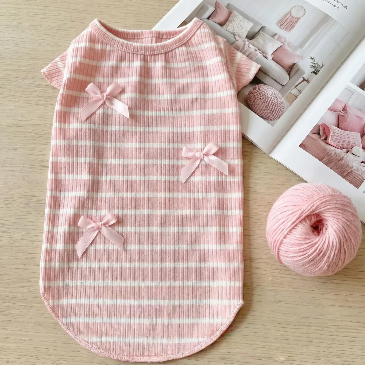1 Stück Niedliches Hundeshirt mit Schleifendekoration, Gestreift, Weich, Dehnbar, Gerippt, Katzen-T-Shirt, Frühling Sommer Atmungsaktive Haustierkleidung – Detail 10