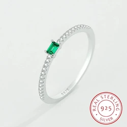2022 NEW Classic Rectangular Emerald Ring For Women Single Row Of Diamonds Genuine Sterling Silver Valentine's Day Gift Jewelry