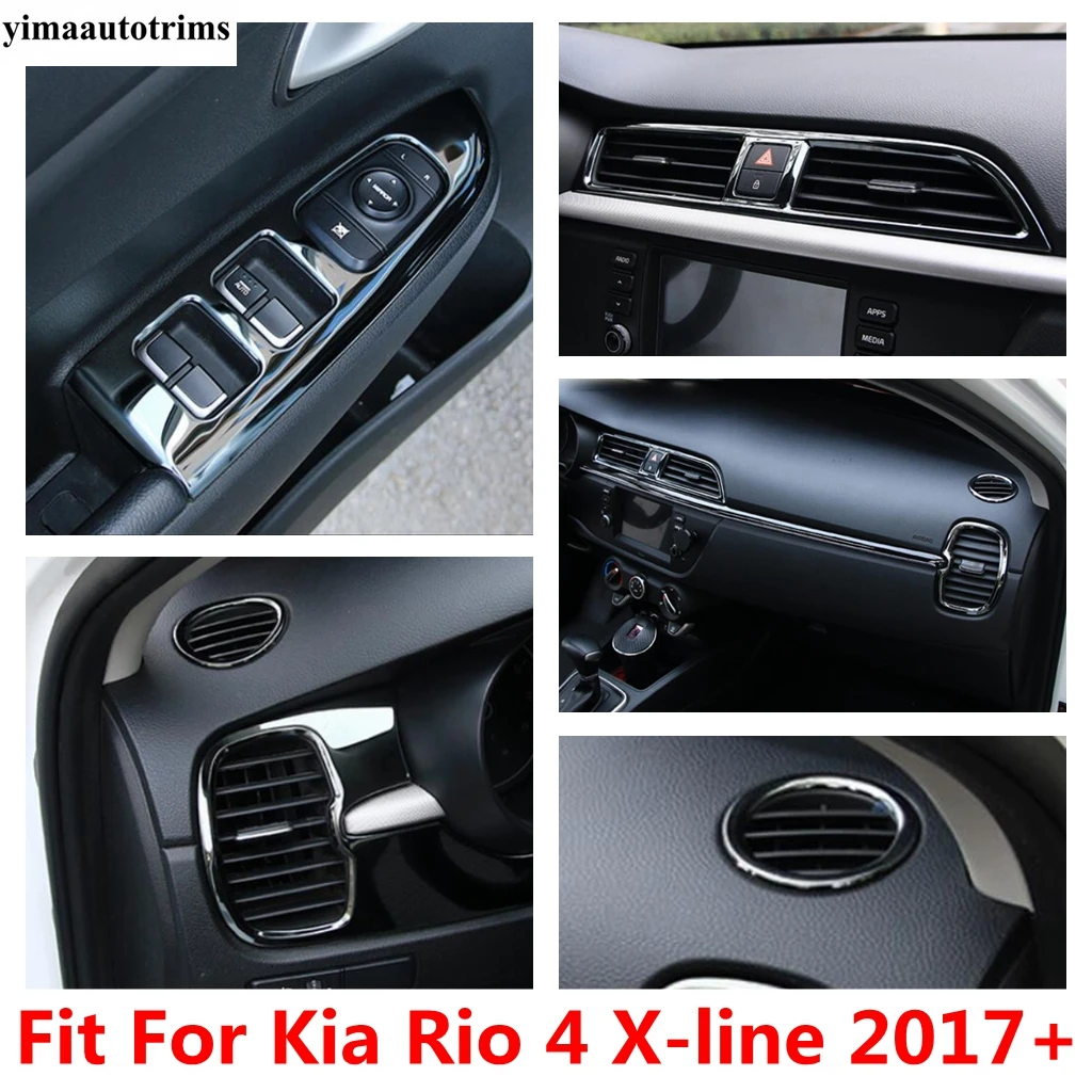 

For Kia Rio 4 X-line 2017 - 2020 Window Lift Dashboard Air Conditioning AC Vent Outlet Cover Trim Stainless Steel Accessories