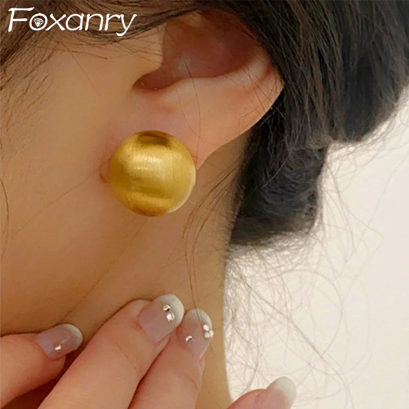 Foxanry Minimalist Scrub Ball Geometric Stud Earrings For Women Creative Trendy Temperament Classic Daily Party Jewelry Gifts