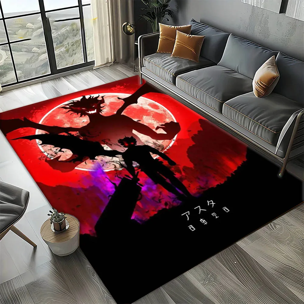 Cartoon Anime B-Black H-Hot Clover Carpet Rug Art for Room Decor Home Kitchen Bedroom Sofa Gift Kids Area Rug Non-slip Floor Mat