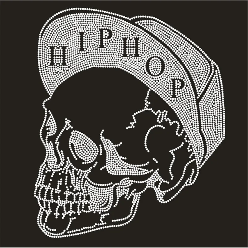 

HIPHOP-Rhinestone Hotfix Designs T-Shirt, Street Culture, Strass Skull Patch, Custom Crystal Bling Accessories for Craft